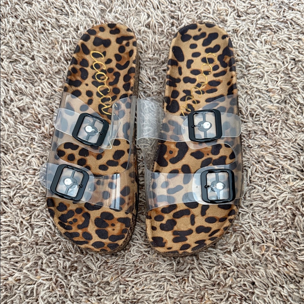 Leopard Print Sandals with Clear Straps